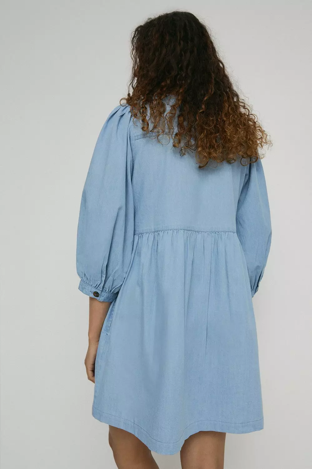 Denim Button Front Smock Mini Dress | Warehouse